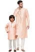 VASTRAMAY Peach Silk Kurta And Pyjama Baap Beta Set